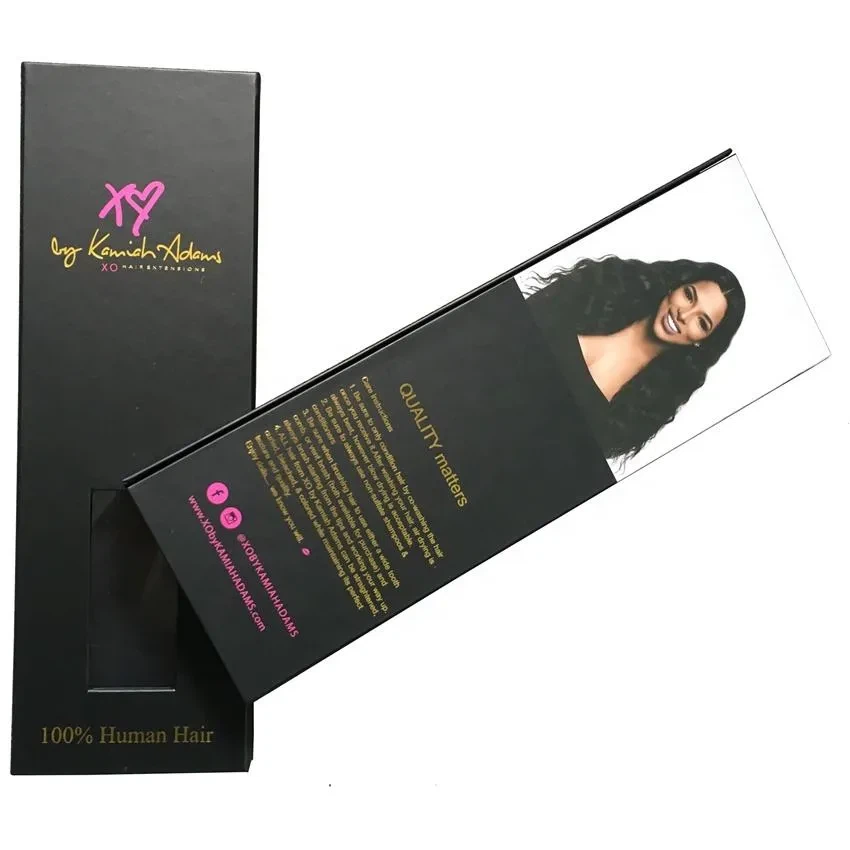 Custom Luxury Style Clamshell Magnetic Hair Extensions Boxes, Cardboard Clip-in Hair Extensions Packaging Box With PVC Window